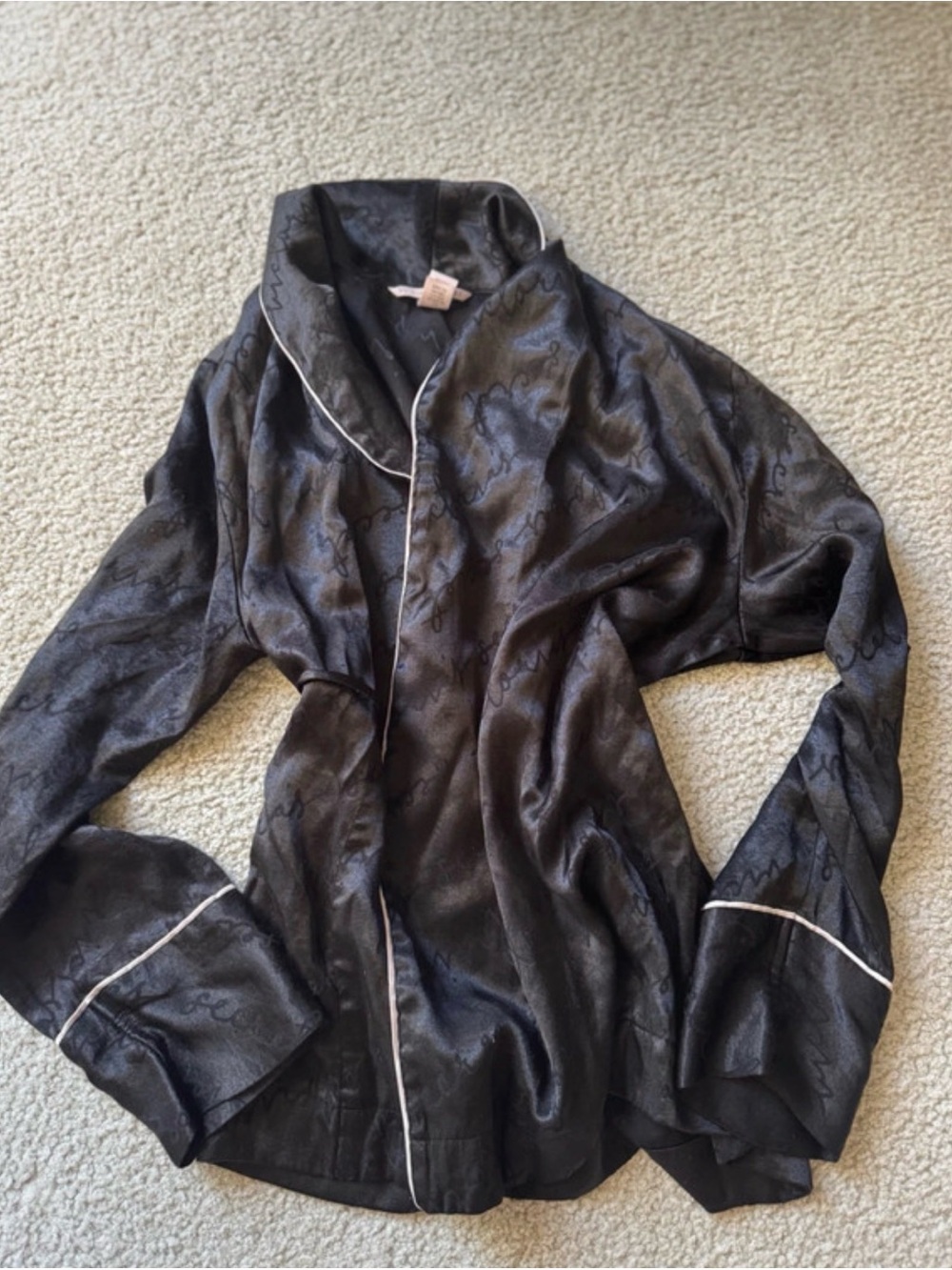 Victoria's Secret Black Satin Jacquard Blazer with White Piping y2k